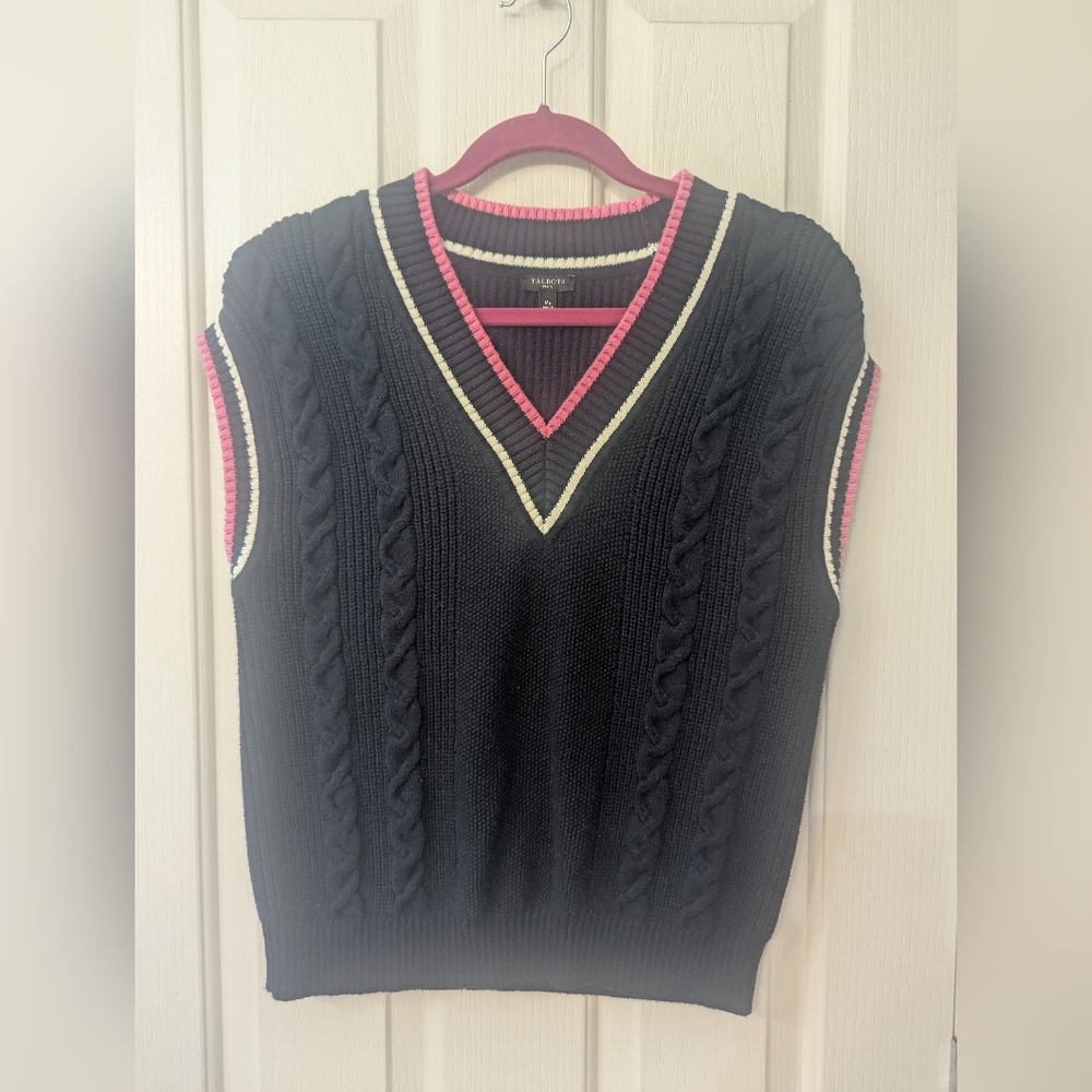 Talbots Navy Blue Cable Knit Sweater Vest